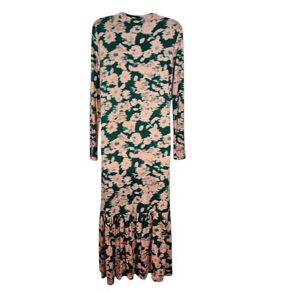 Saint + Sofia Dress Watercolor Midi Floral Green Pink Long Sleeve Stretch Knit 4 - Picture 5 of 13